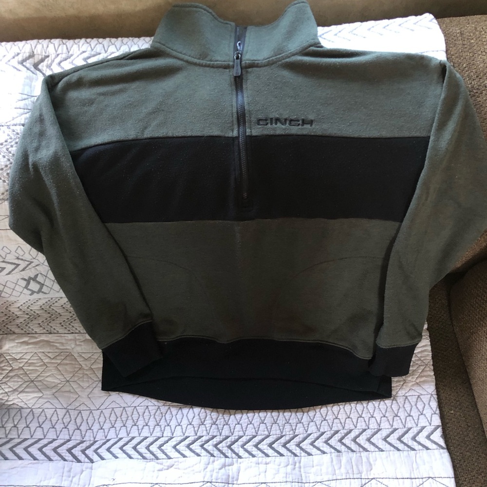 Cinch Color-Block Zip Up Sweater Green Black